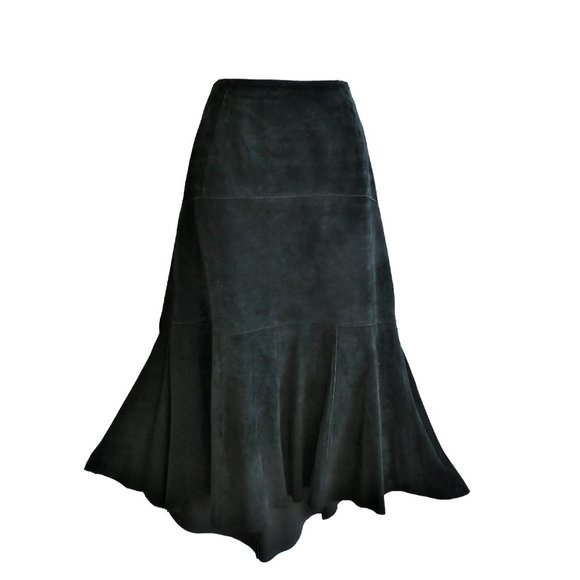 CAbi Dresses & Skirts - Black Leather Suede Maxi Skirt Cabi Panels Trumpet Side Zip Partially Lined 6
